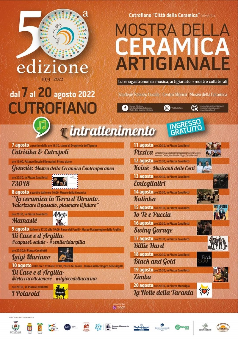 DOMENICA 7 AGOSTO 2022, ORE 19.30, PRESSO IL PALAZZO DUCALE FILOMARINI (PIAZZA MUNICIPIO) SI TERRA' L'INAUGURAZIONE DELLA 50ESIMA MOSTRA DELLA CERAMICA ARTIGIANALE